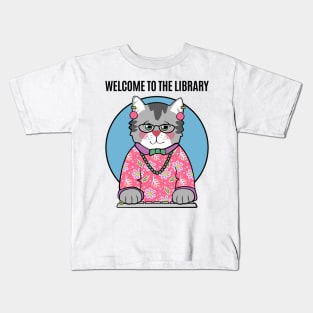 Librarian Grey Cat in Pink Kids T-Shirt